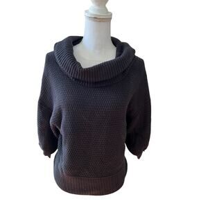 Eight Eight Eight Chunky Knit Cowl Neck Cropped Dolman Sleeve Sweater Black